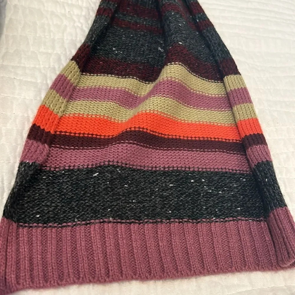 Jacob Ash Wool blend striped scarf purple gray orange tan